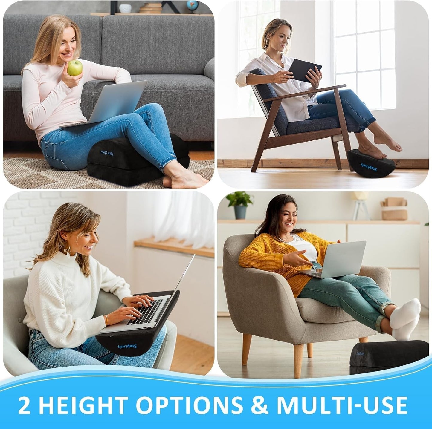 Footrest for under desk at work, comfortable stool with 2 adjustable heights