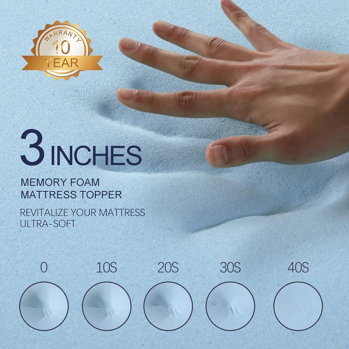 3 Inch Gel Memory Foam Mattress Topper King Size High Density Cooling Pad Pressu
