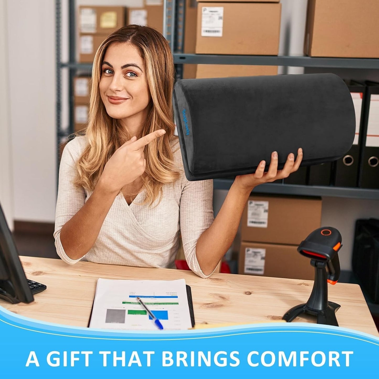 Footrest for under desk at work, comfortable stool (Gray) 2 adjustable heights