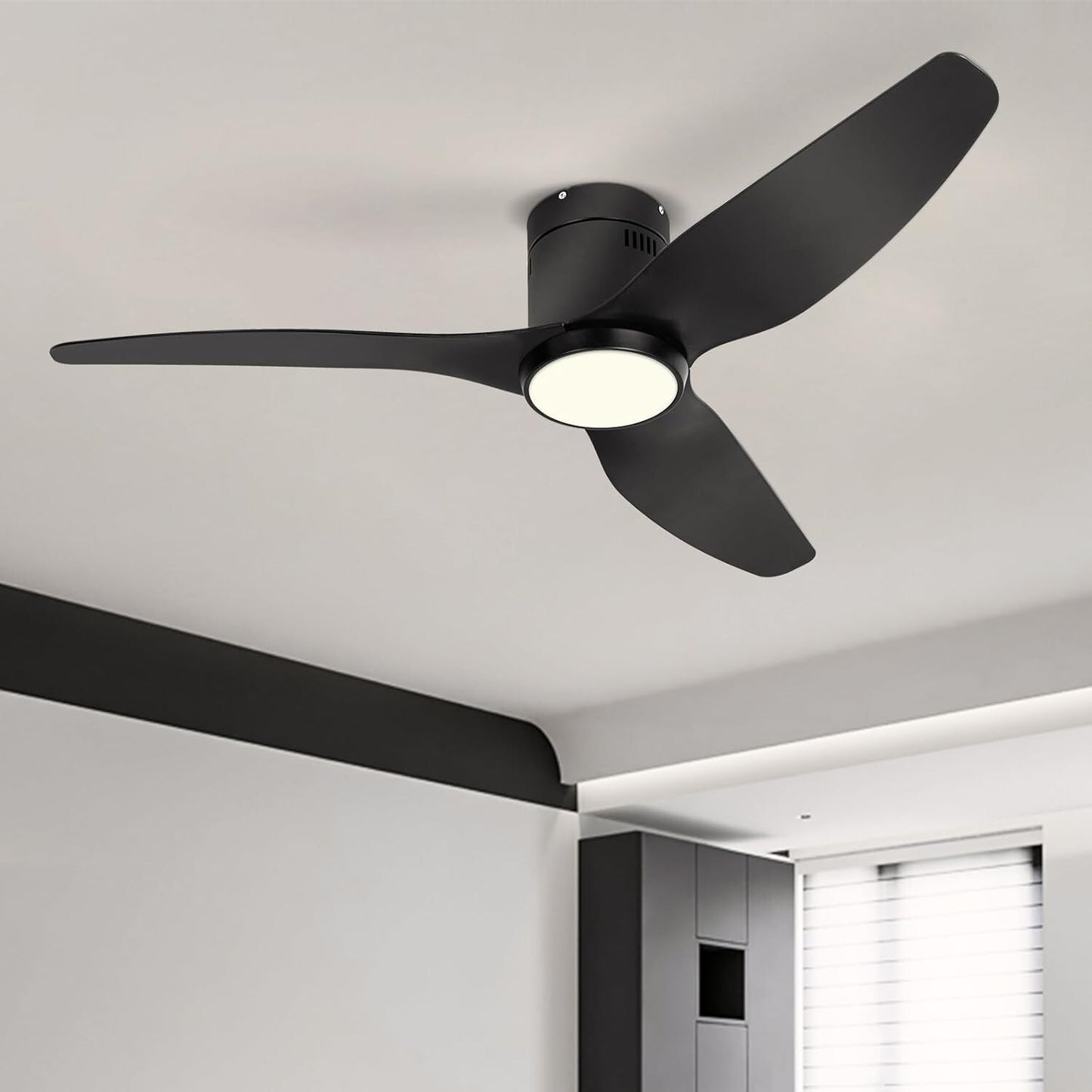 Black Ceiling Fan with Light Remote 52in 6Speed Silent Reversible Motor 3CCT