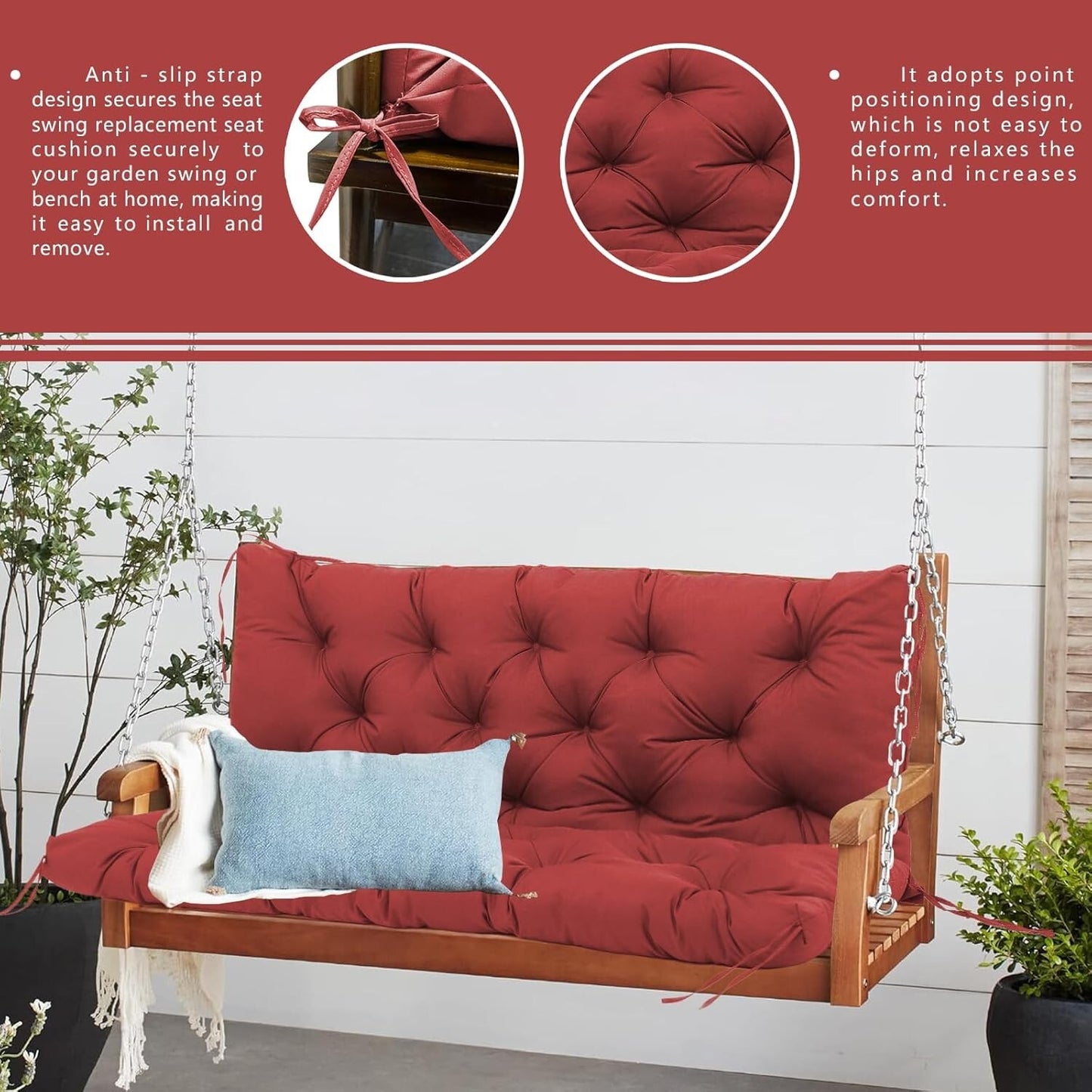 3 Seater Porch Swing Replacement Cushion Outdoor Waterproof Swing Cushions Thick