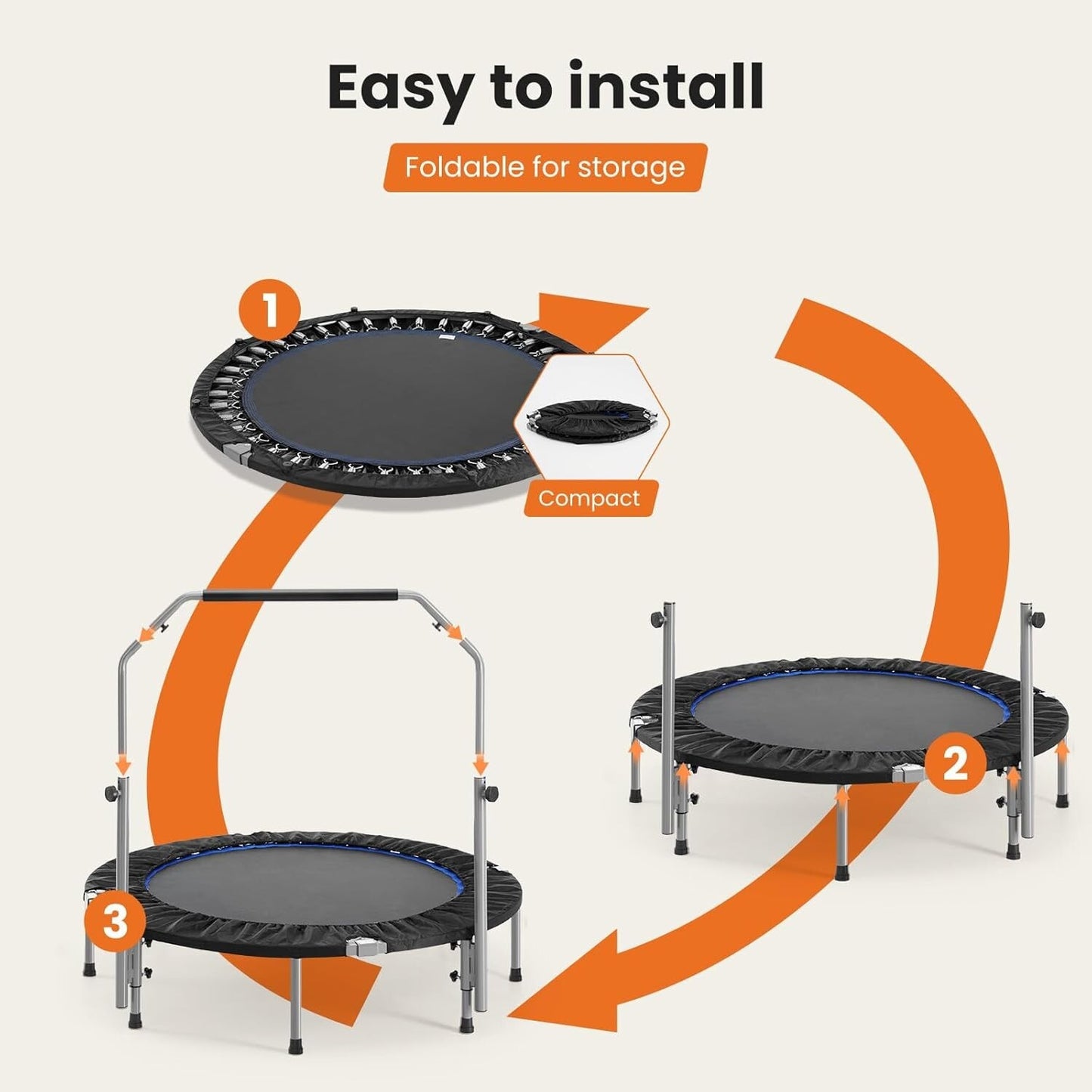 Sweetcrispy 40” Foldable Mini Trampoline for Adults, Exercise Trampoline