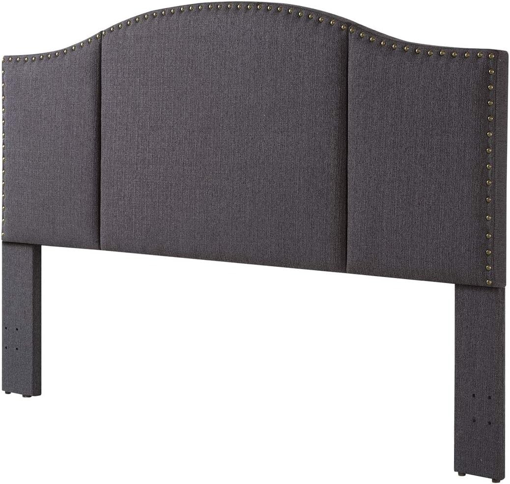 24KF Middle Century Dark Gray Upholstered Foldable Headboard with Antique Brass