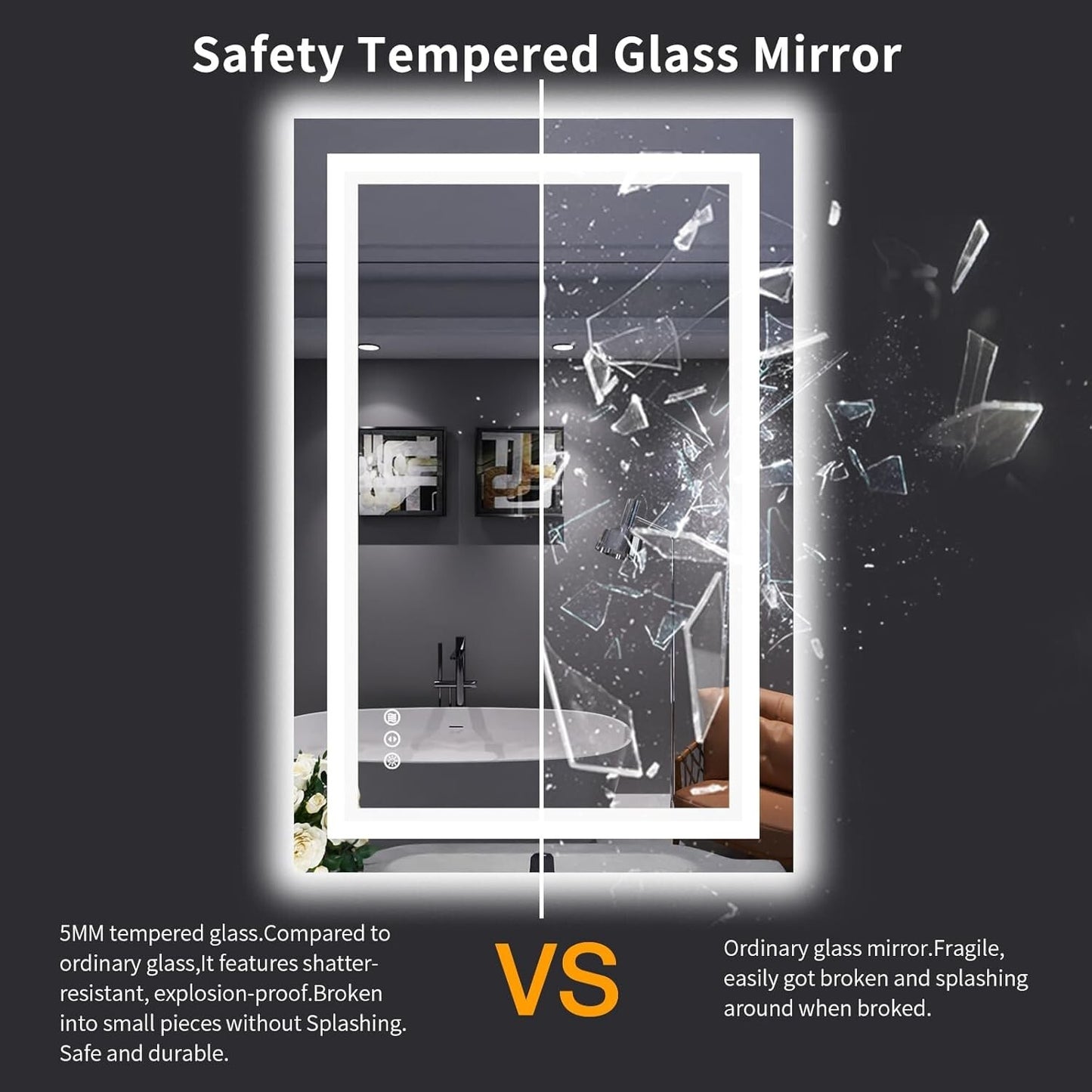 LOAAO 24x36 Inch LED Bathroom Mirror with Lights, Anti-Fog, Dimmable, Backlit