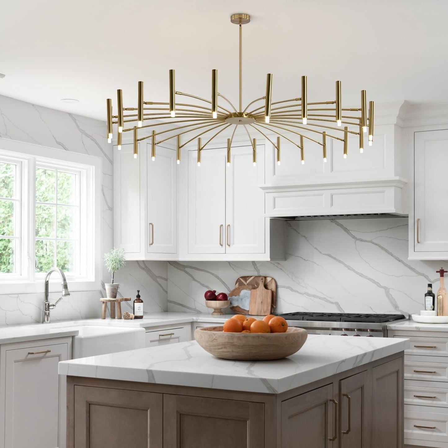 KCO Lighting Mid Century Modern Gold Sputnik Chandelier 24-Light Antique Brushed