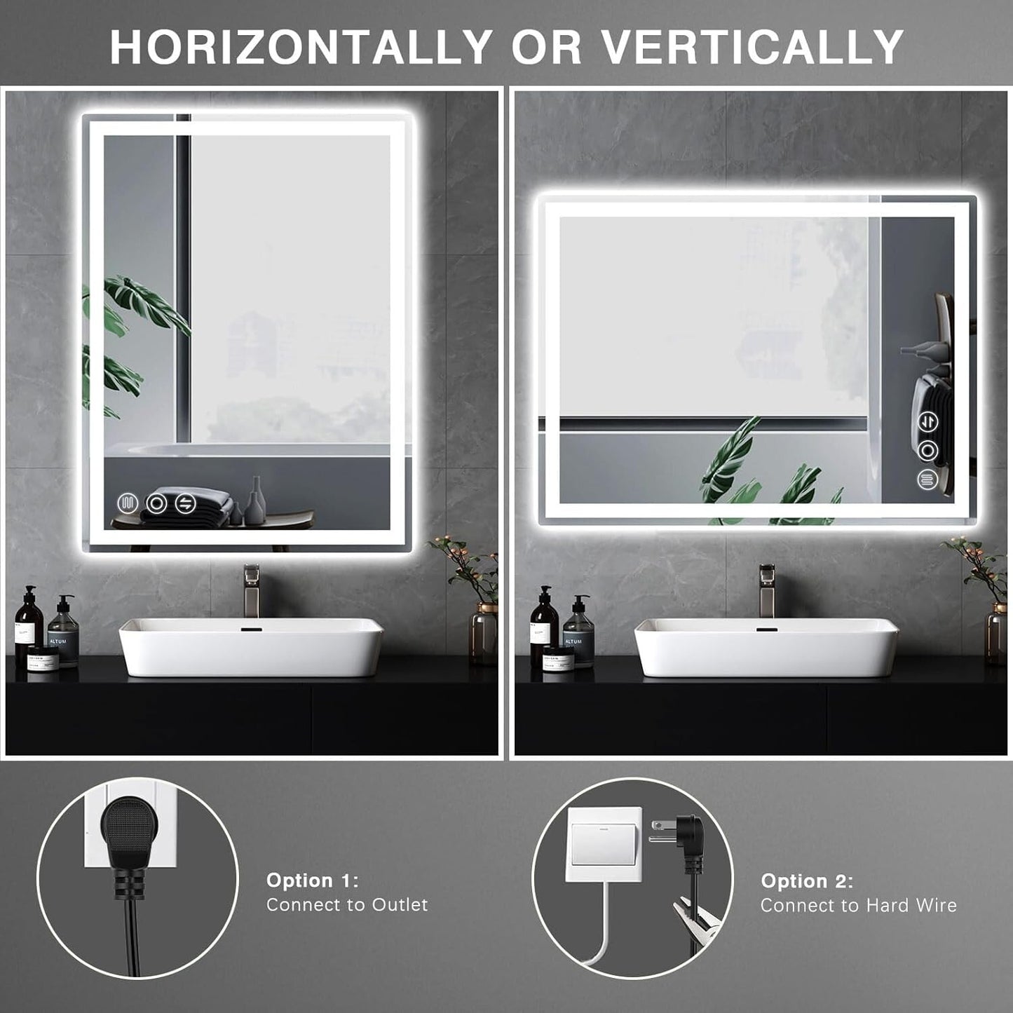 24x32 Inch LED Bathroom Mirror with Stepless Dimmable Wall Mounted Mirrors