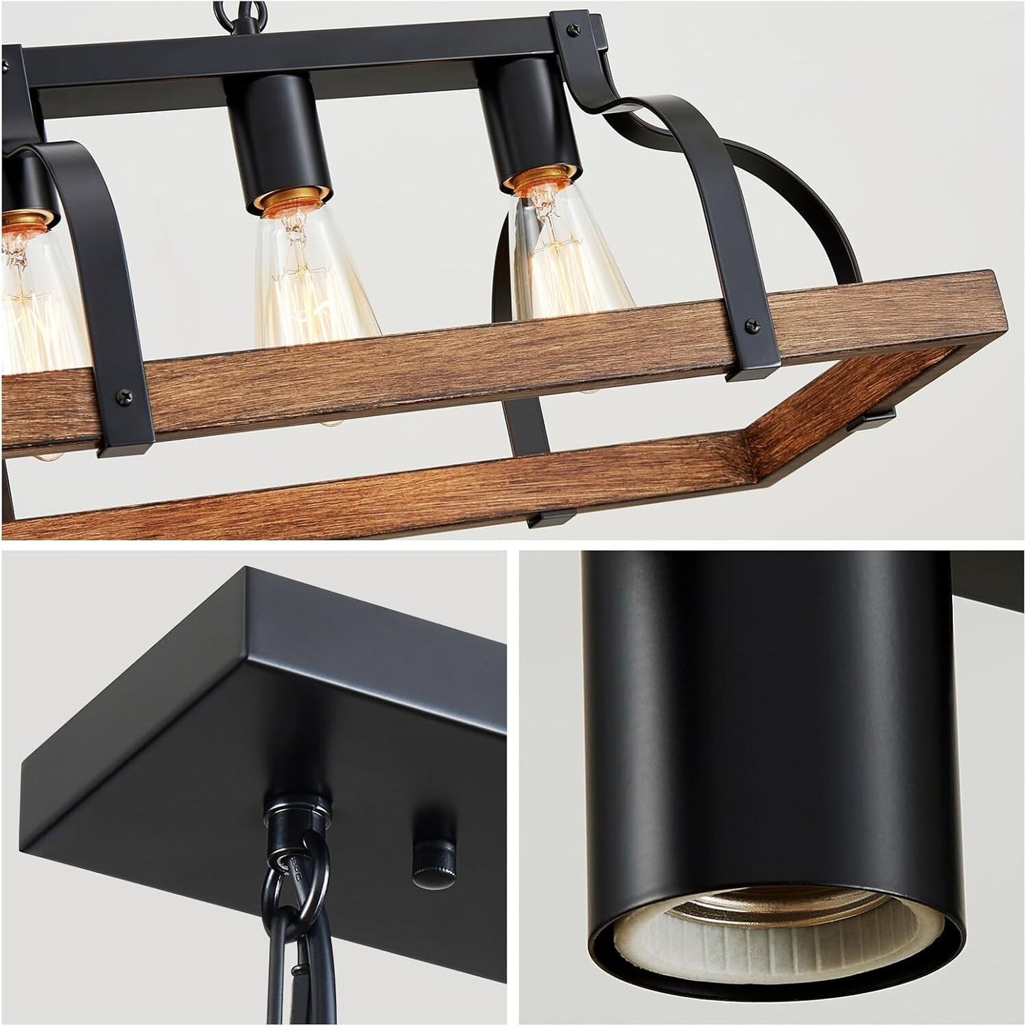 WUZUPS 5-Light Metal Chandelier Imitation Wood Grain Linear Pendant Ceiling Ligh