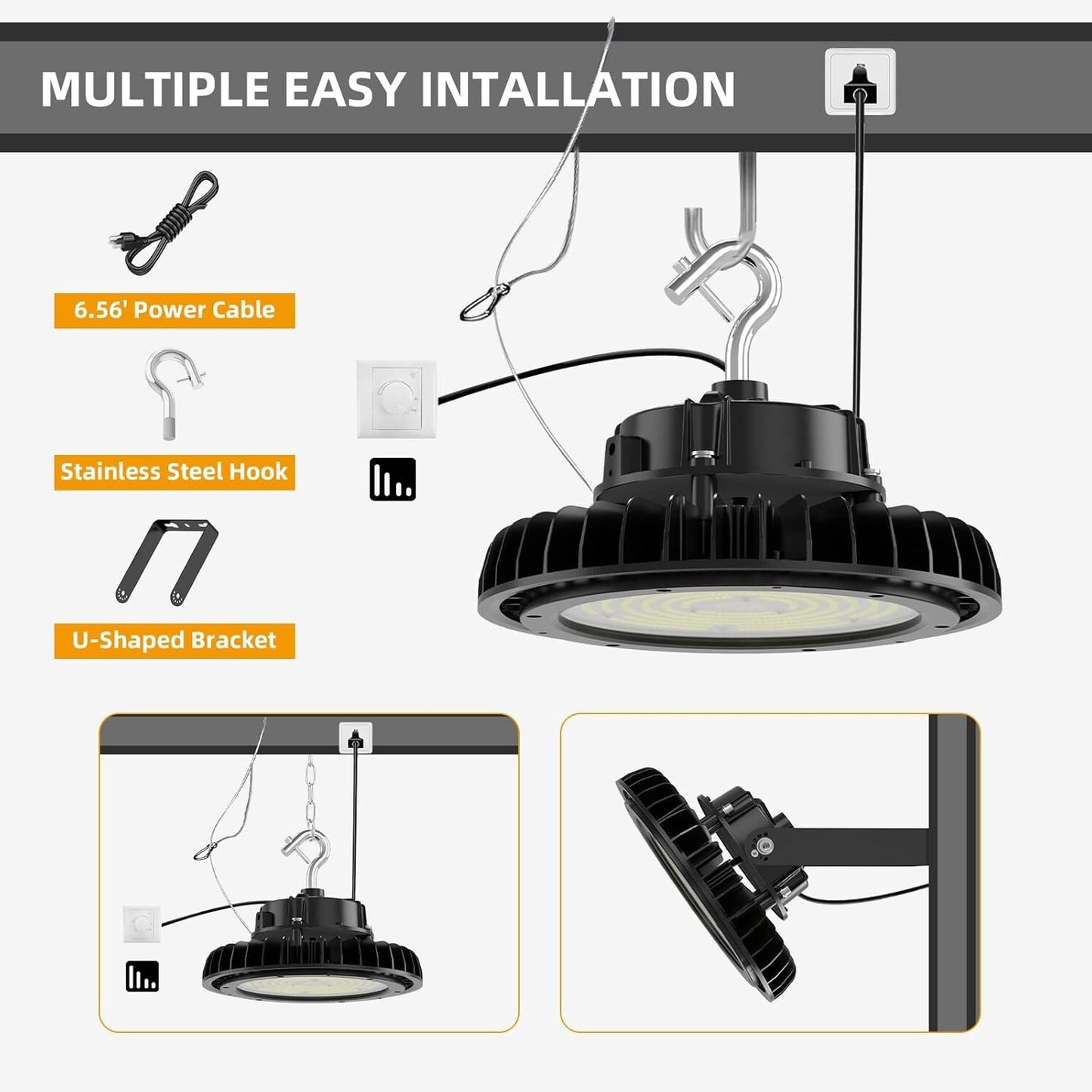 Adiding UFO LED High Bay Light 100W 170LM/W Bright 100-277V 0-10V Dimmable UL DL