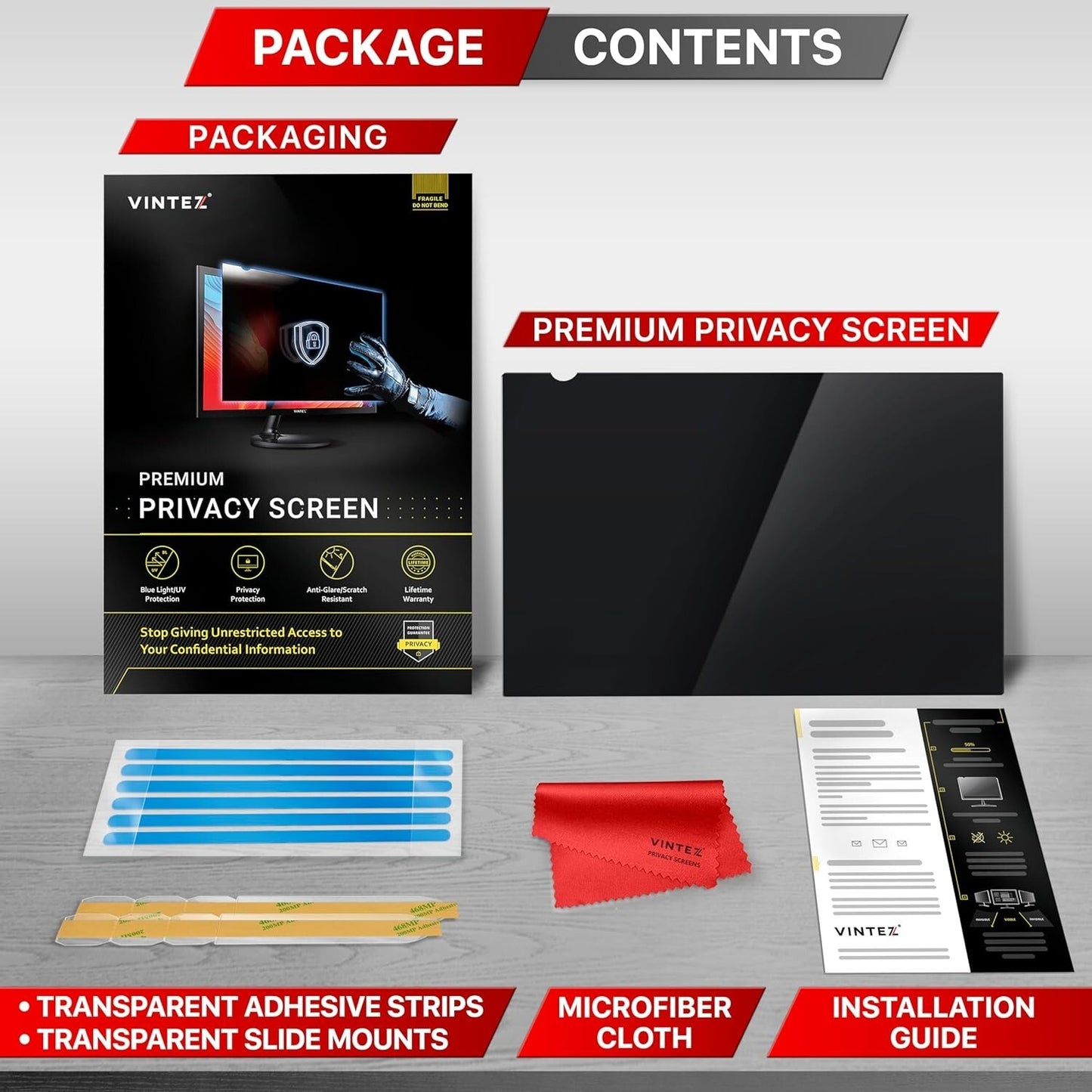 COMPUTER PRIVACY SCREEN FILTER Widescreen Monitor Protector Film 23.8" VINTEZ