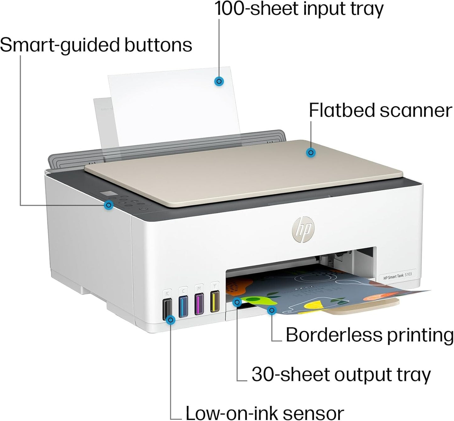 HP Smart Tank 5103 Wireless All-in-One Printer with 2-Year Ink and 100 Sheets