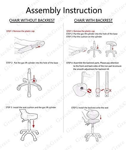 Grace&Grace Professional Saddle Stool Chair with Back Support, Rolling Saddle