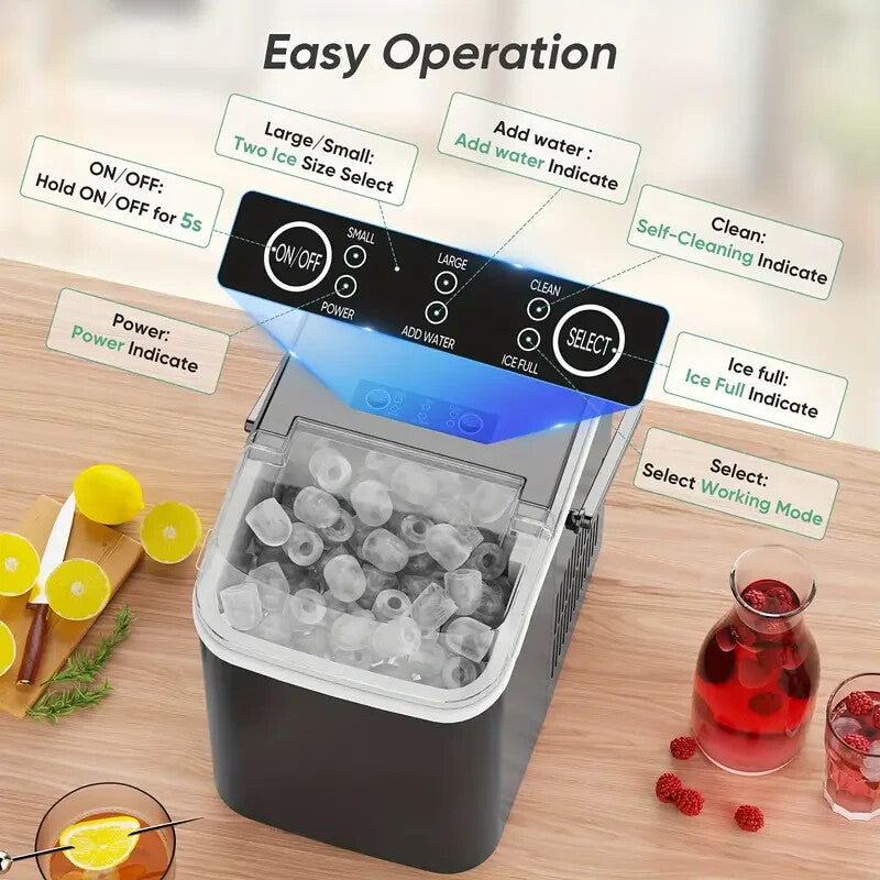 Countertop Ice Maker, Nugget Portable Ice Machine, 2 Bullet Ice Cubes Per Min