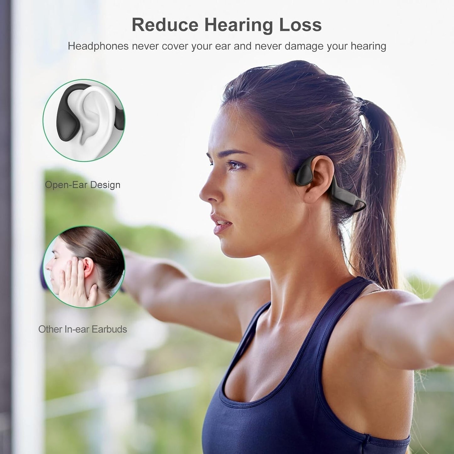 Bone Conduction Headphones - Bluetooth 5.3 Open Ear Headphones with HD Mic,12hrs