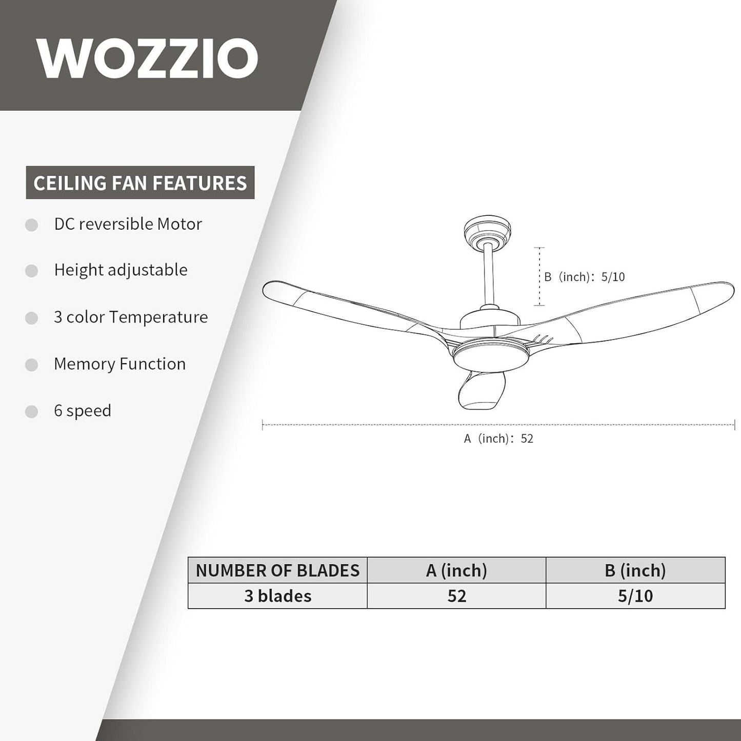 Ceiling Fan 52" Ceiling Fans with Lights Remote Control,White Ceiling Fan 3CCT 2