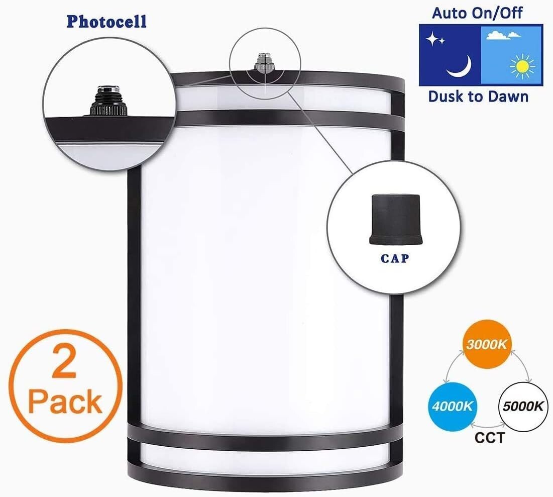 CLOUDY BAY Dusk to Dawn LED Outdoor Wall Sconce,3000K /4000K /5000K Adjustable