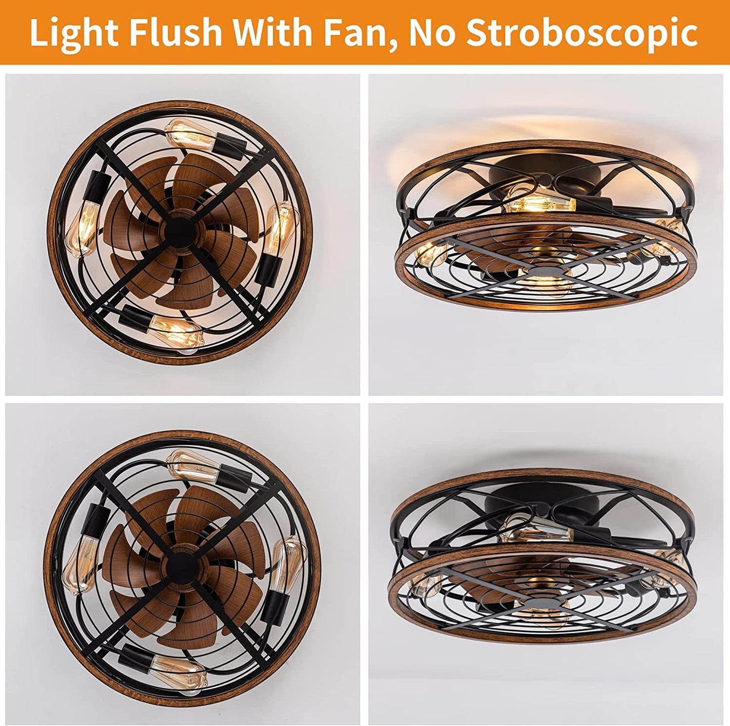 Caged Ceiling Fan w/ Light, 20" Bladeless Remote Control, 3 Speed, 5 E26 Bulb