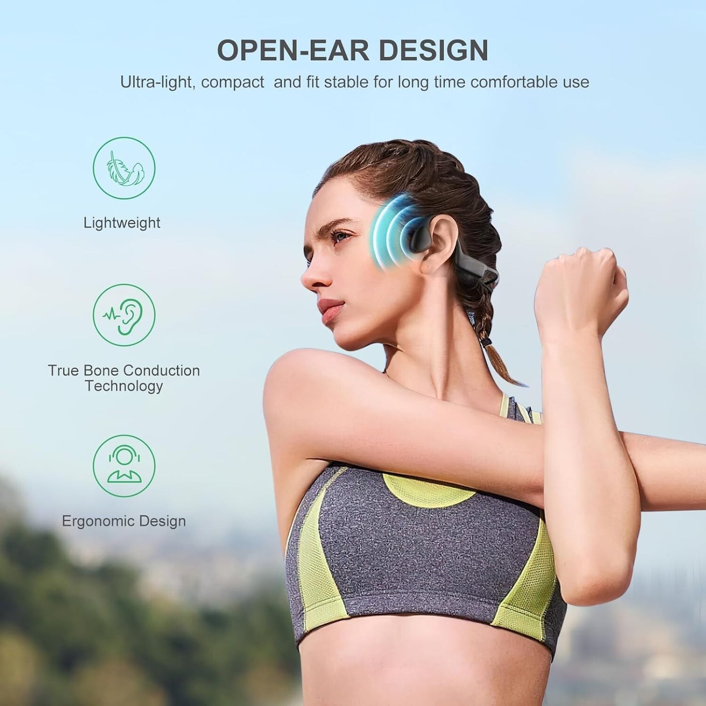 Bone Conduction Headphones - Bluetooth 5.3 Open Ear Headphones with HD Mic,12hrs