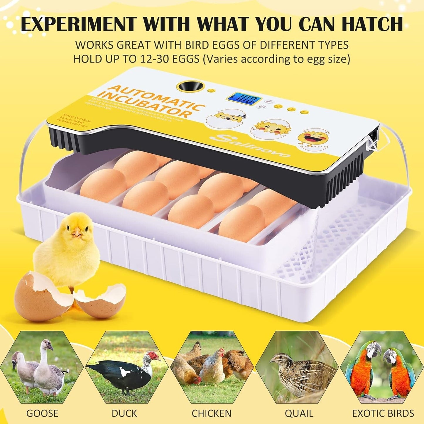 Sailnovo Eggs Incubators for Hatching Eggs with LED Light, Fully Automatic