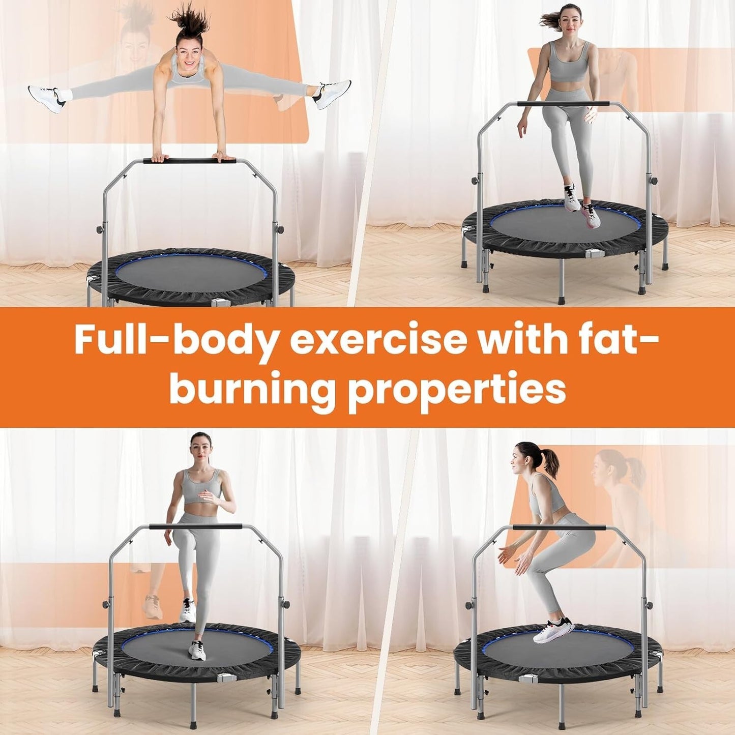 Sweetcrispy 40” Foldable Mini Trampoline for Adults, Exercise Trampoline