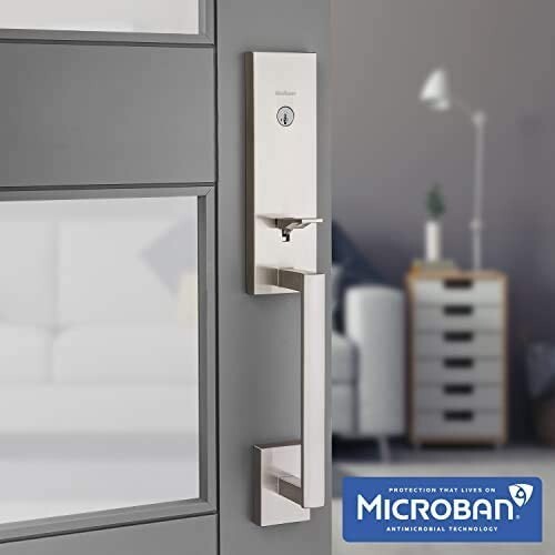 Kwikset Vancouver Low Profile Front Lock Handleset with Microban Satin Nickel