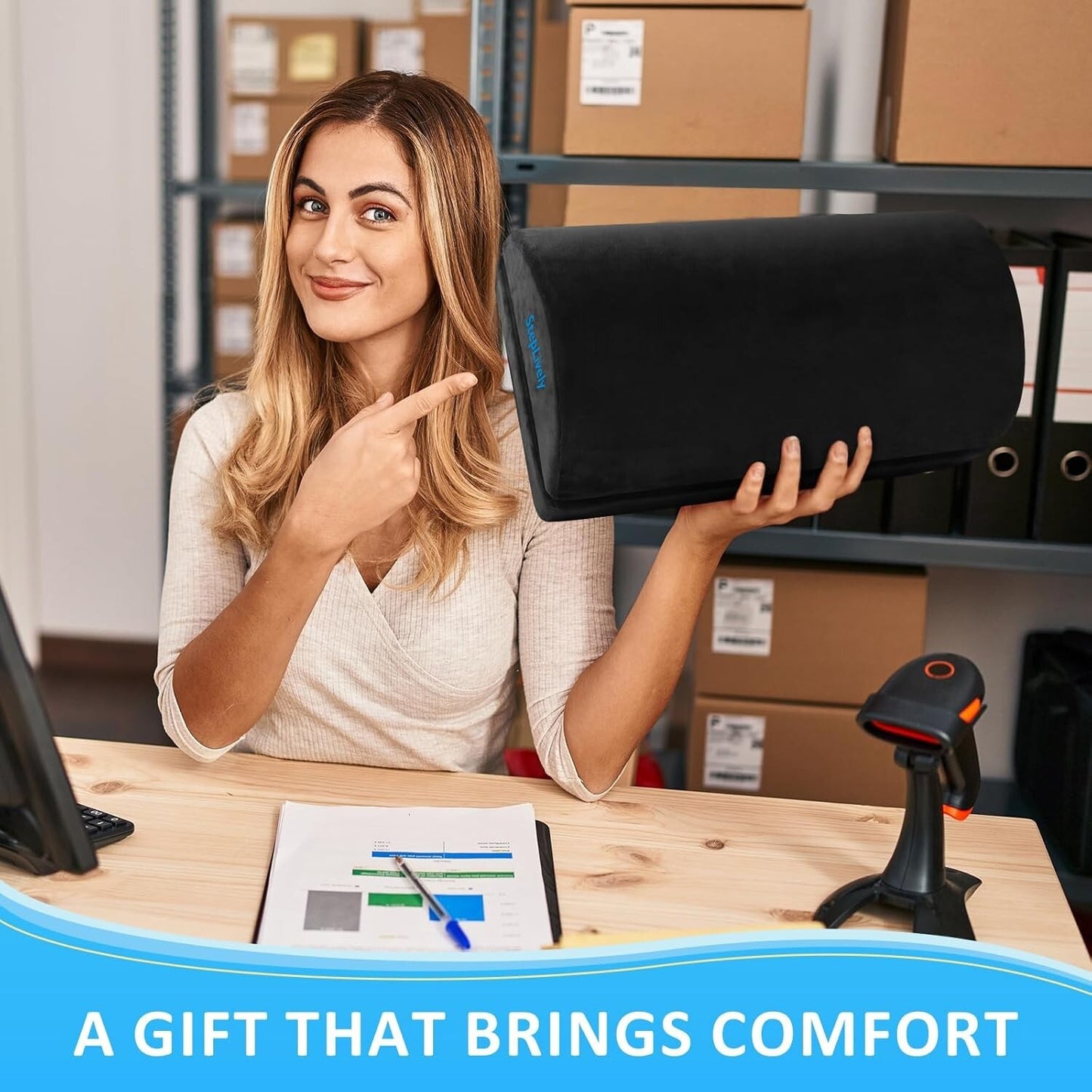 Footrest for under desk at work, comfortable stool with 2 adjustable heights