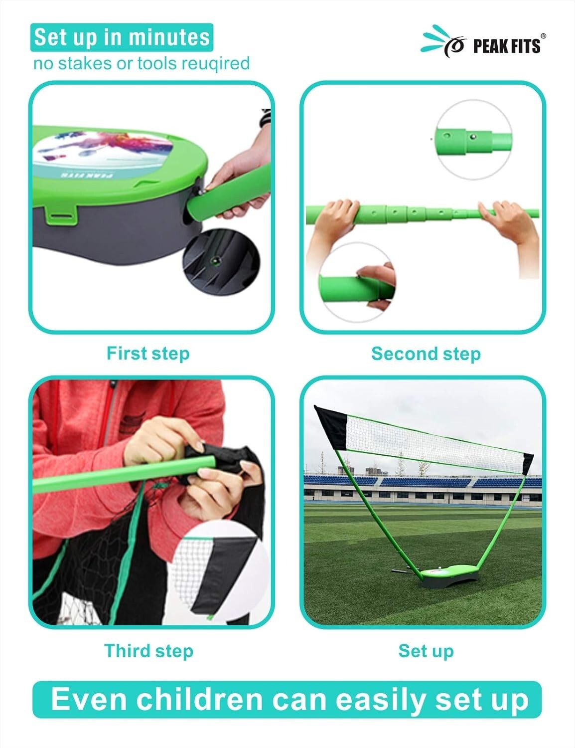 Portable Badminton Net Set,Folding Volleyball Badminton Net,4 Professional Graph