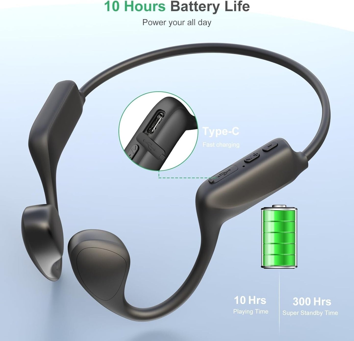 Bone Conduction Headphones - Bluetooth 5.3 Open Ear Headphones with HD Mic,12hrs