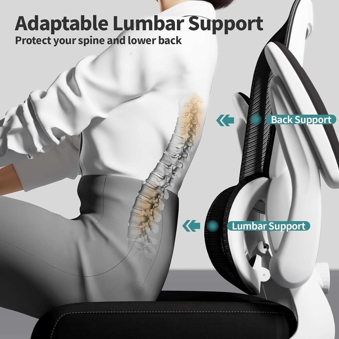 Office Chair Ergonomic Desk Chair with Adjustable Lumbar Support, Mesh Computer