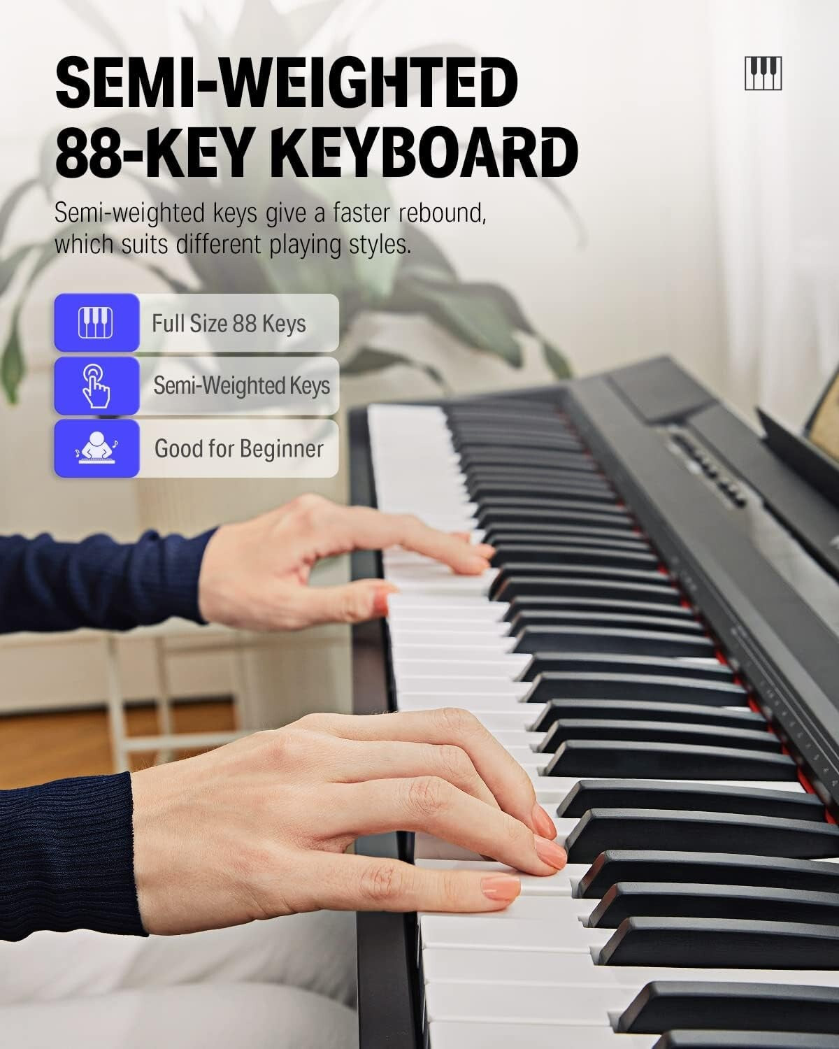 Donner DEP-10 88 Keys Semi-weighted Digital Piano, Full-size Portable Keyboard