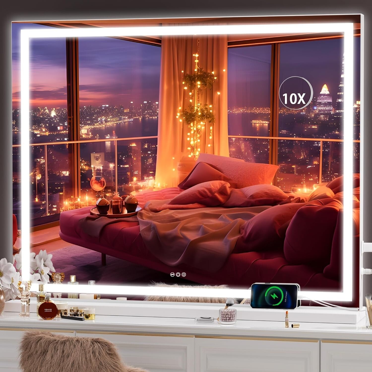 Hasipu Vanity Mirror with Lights, 40" x 30" LED Makeup Mirror, Lighted Makeup