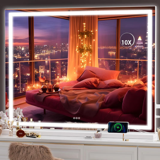 Hasipu Vanity Mirror with Lights, 40" x 30" LED Makeup Mirror, Lighted Makeup