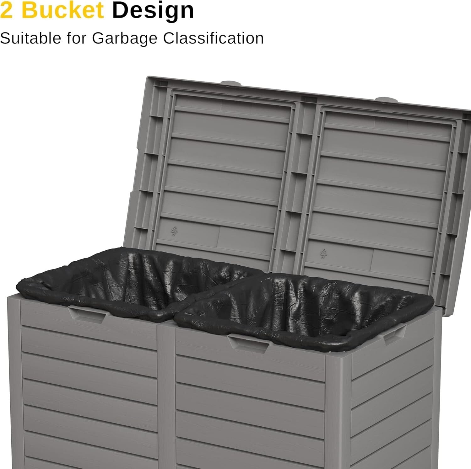 EAST OAK 62 Gallon Outdoor Trash Can, Waterproof Resin Garbage Can with Stepped
