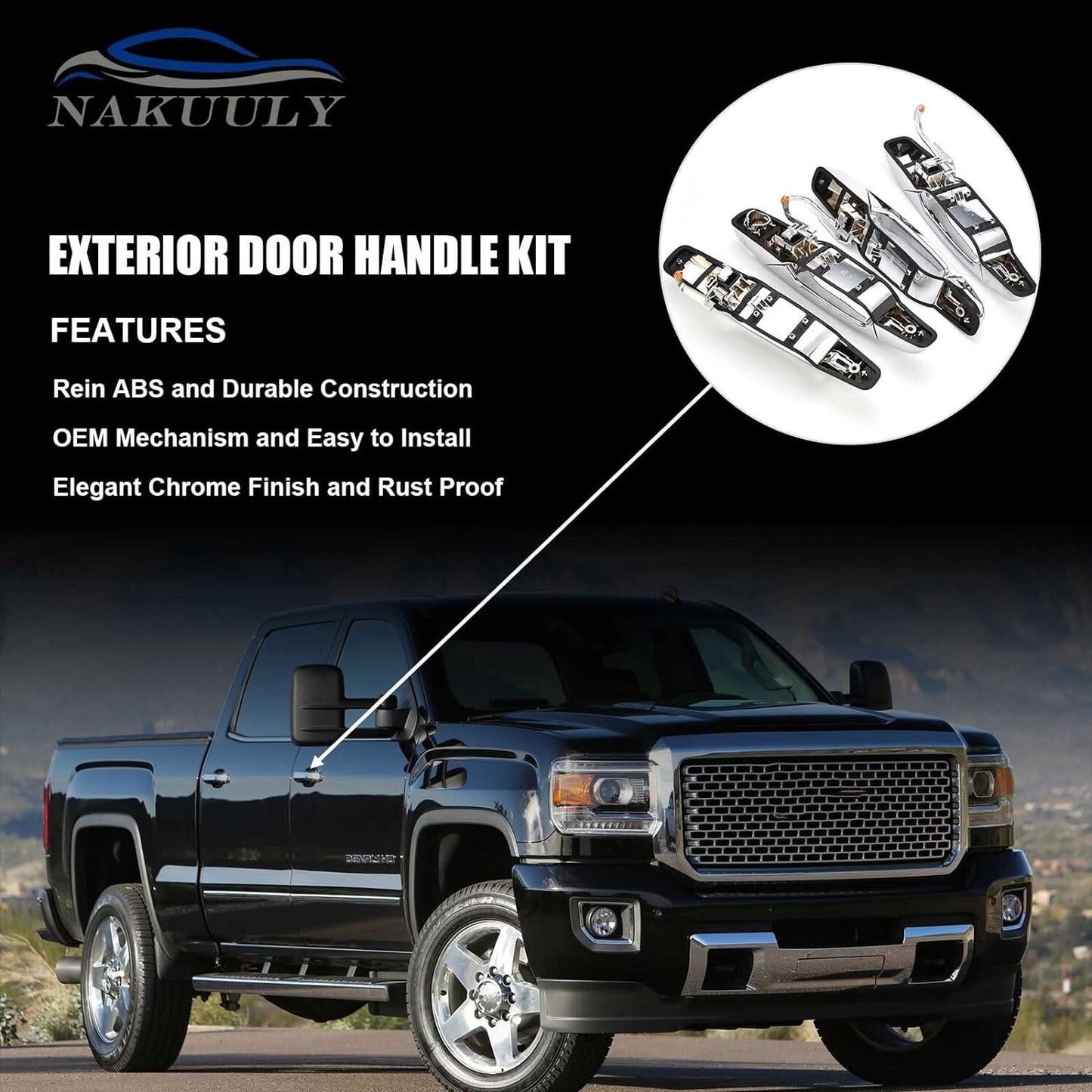 Nakuuly Exterior Chrome Door Handle 4 PCS Front Rear Driver & Passenger Compatib