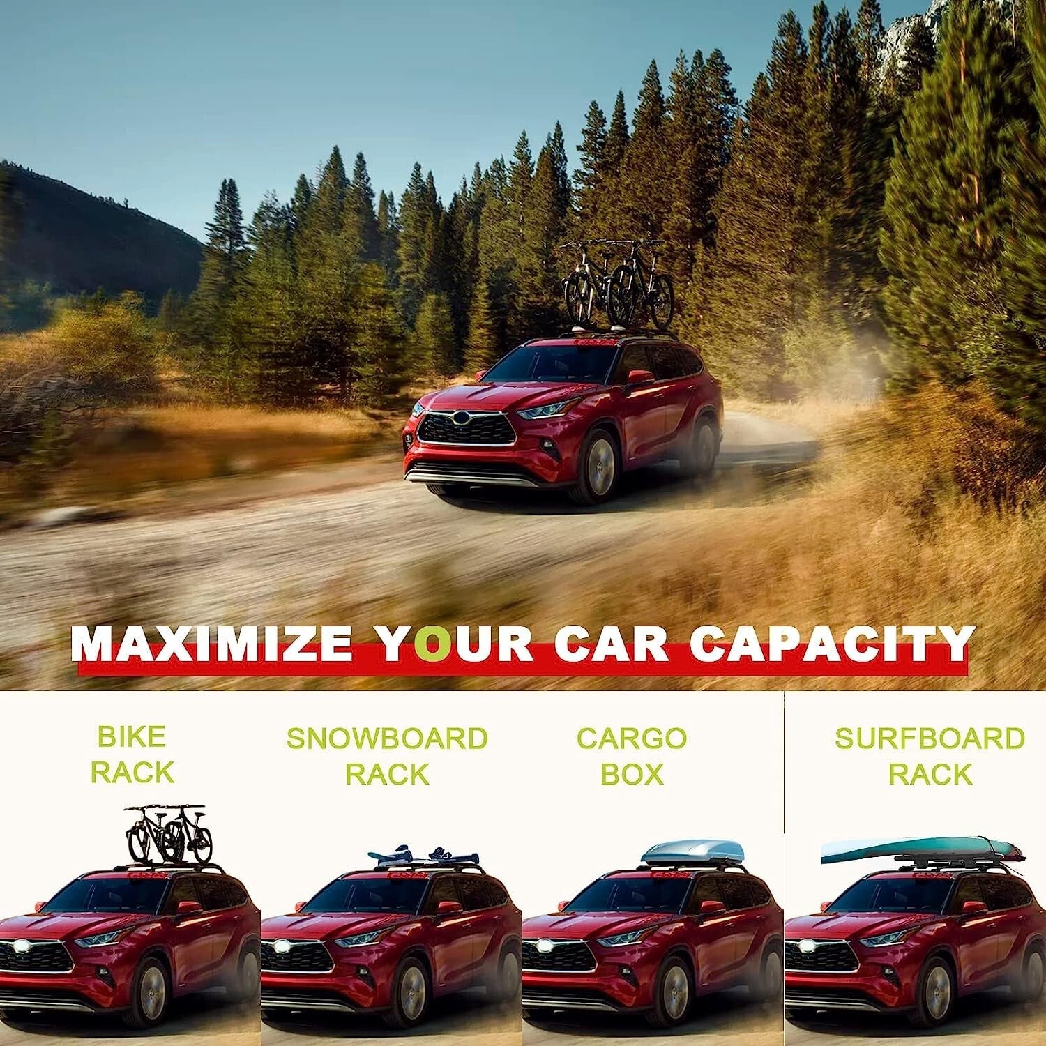 Heavy Duty 260lbs Lockable Cross Bars Roof Racks 20 to 23 Toyota Highlander