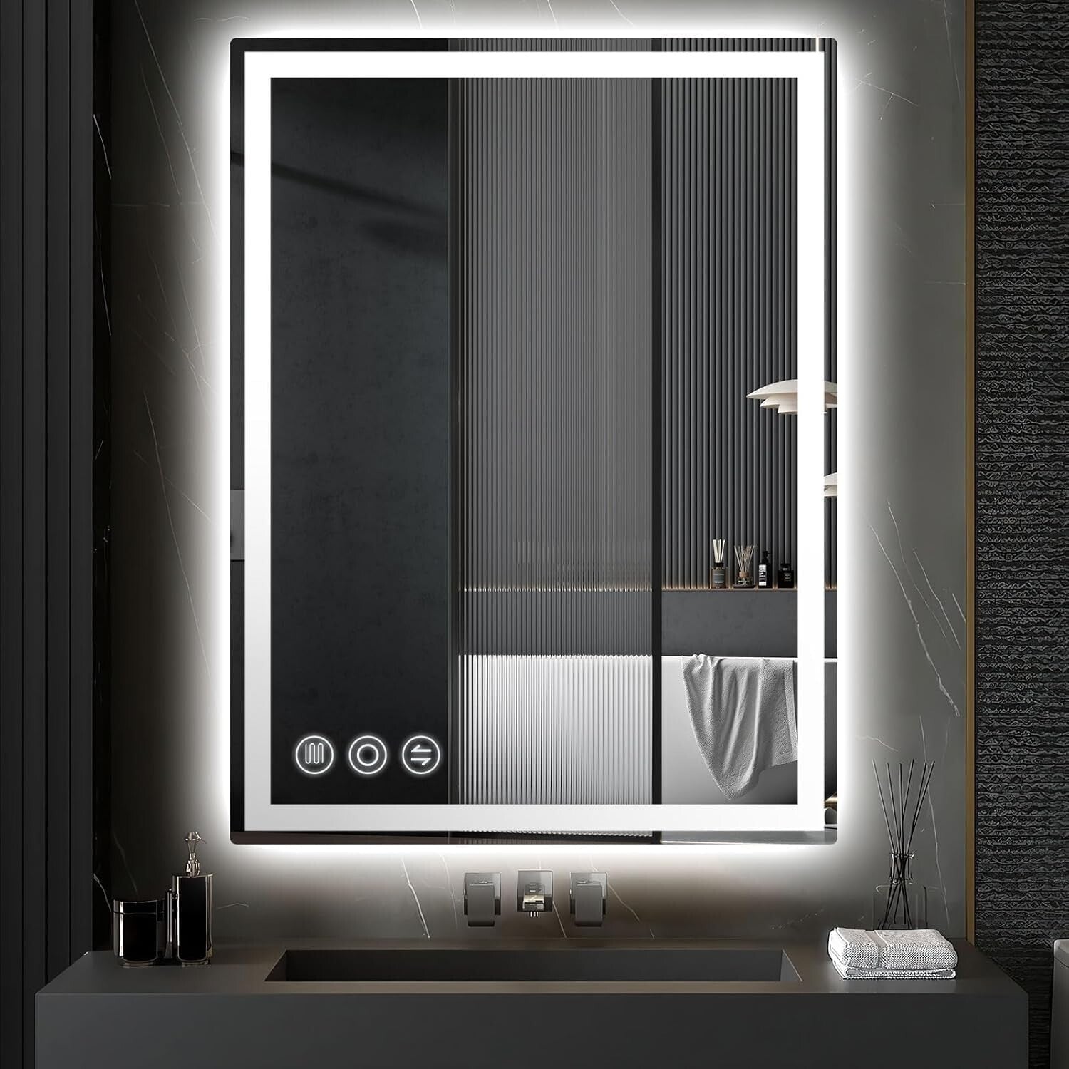24x32 Inch LED Bathroom Mirror with Stepless Dimmable Wall Mounted Mirrors