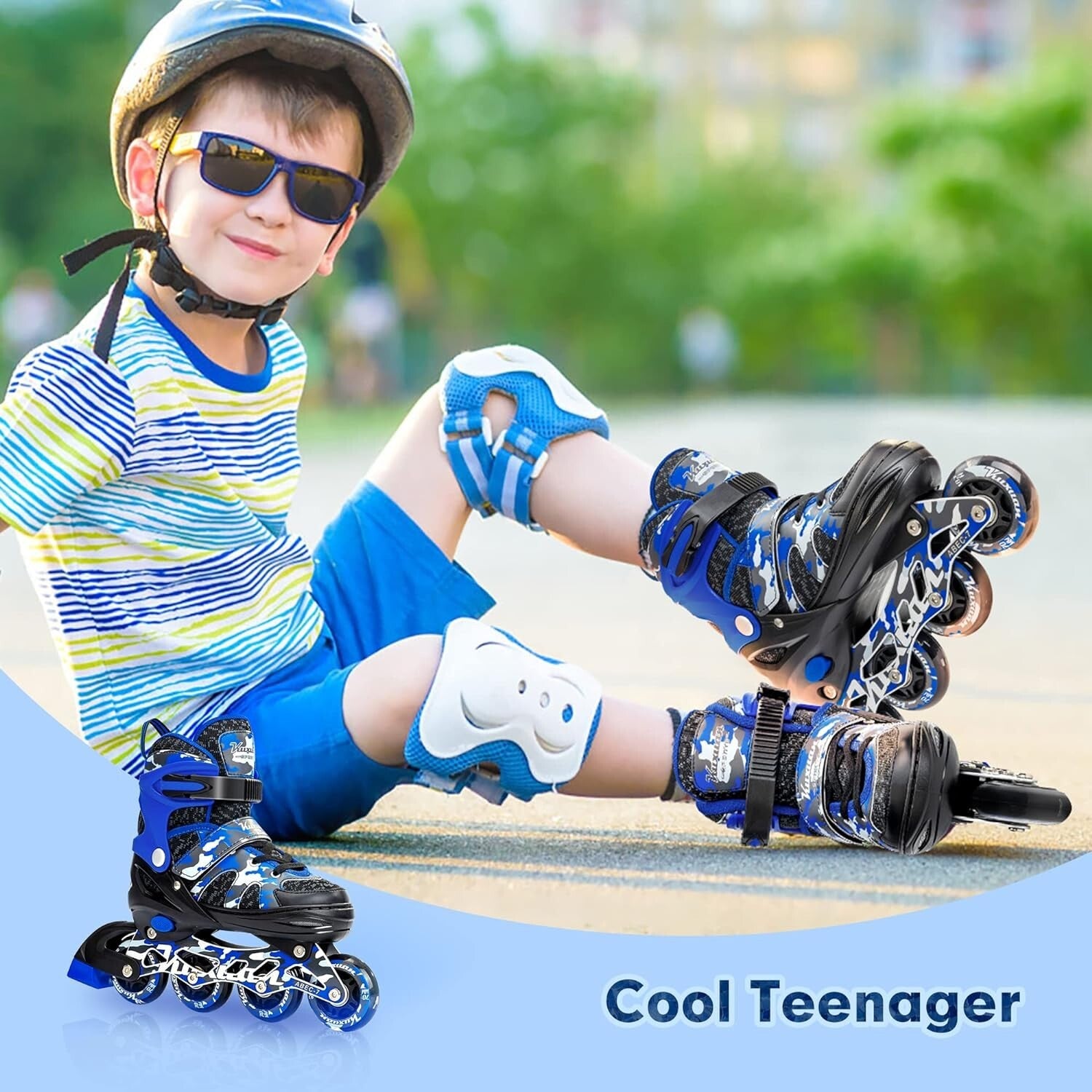 Kuxuan Skates Adjustable Inline Skates for Kids and Youth w/ Full Light Size XL