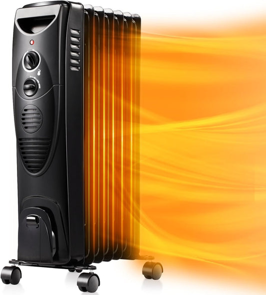 Oil Filled Radiator Heater, 1500W Portable Electric Space Heater, TipOver Switch