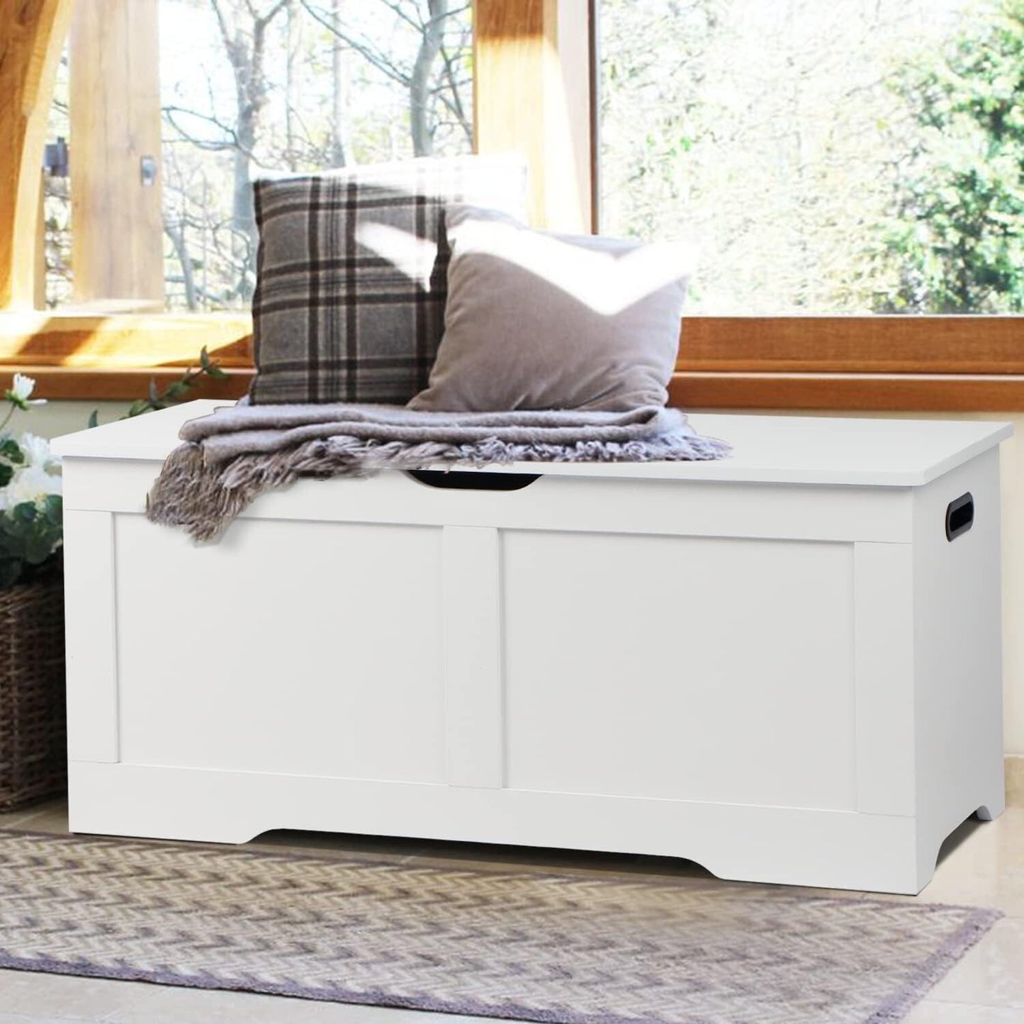 39.4 Inch Storage Chest, Wooden Storage Bench, Toy Chest with 2 Safety Hinges