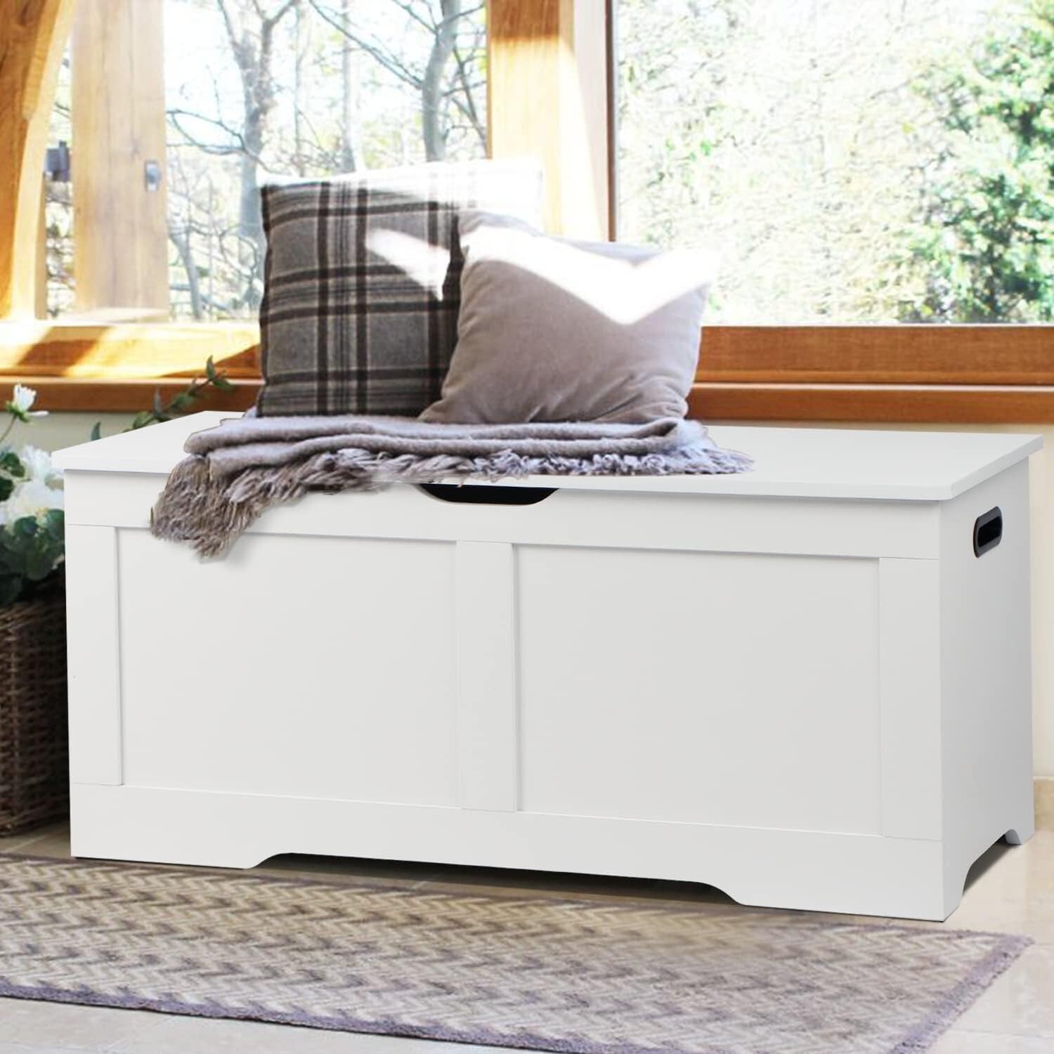 39.4 Inch Storage Chest, Wooden Storage Bench, Toy Chest with 2 Safety Hinges