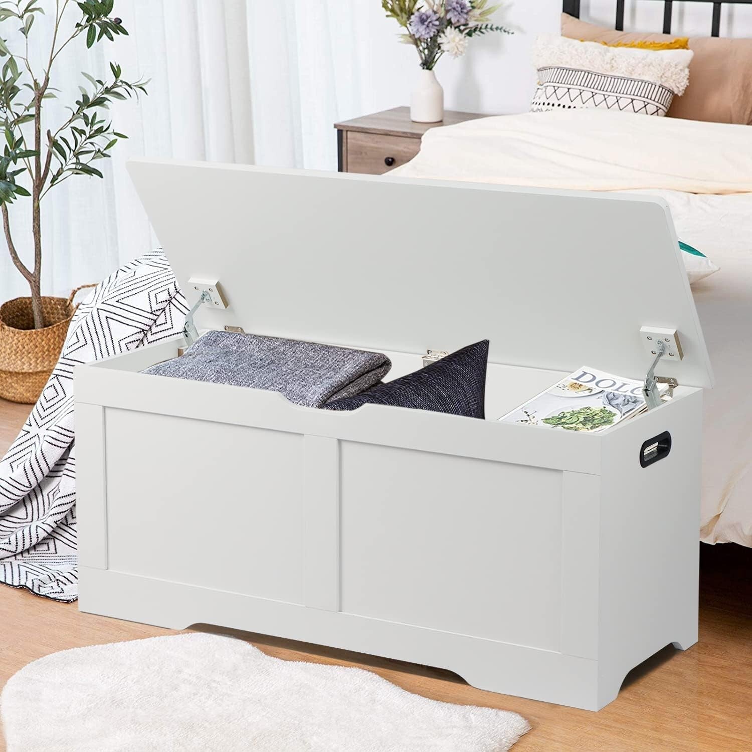 39.4 Inch Storage Chest, Wooden Storage Bench, Toy Chest with 2 Safety Hinges