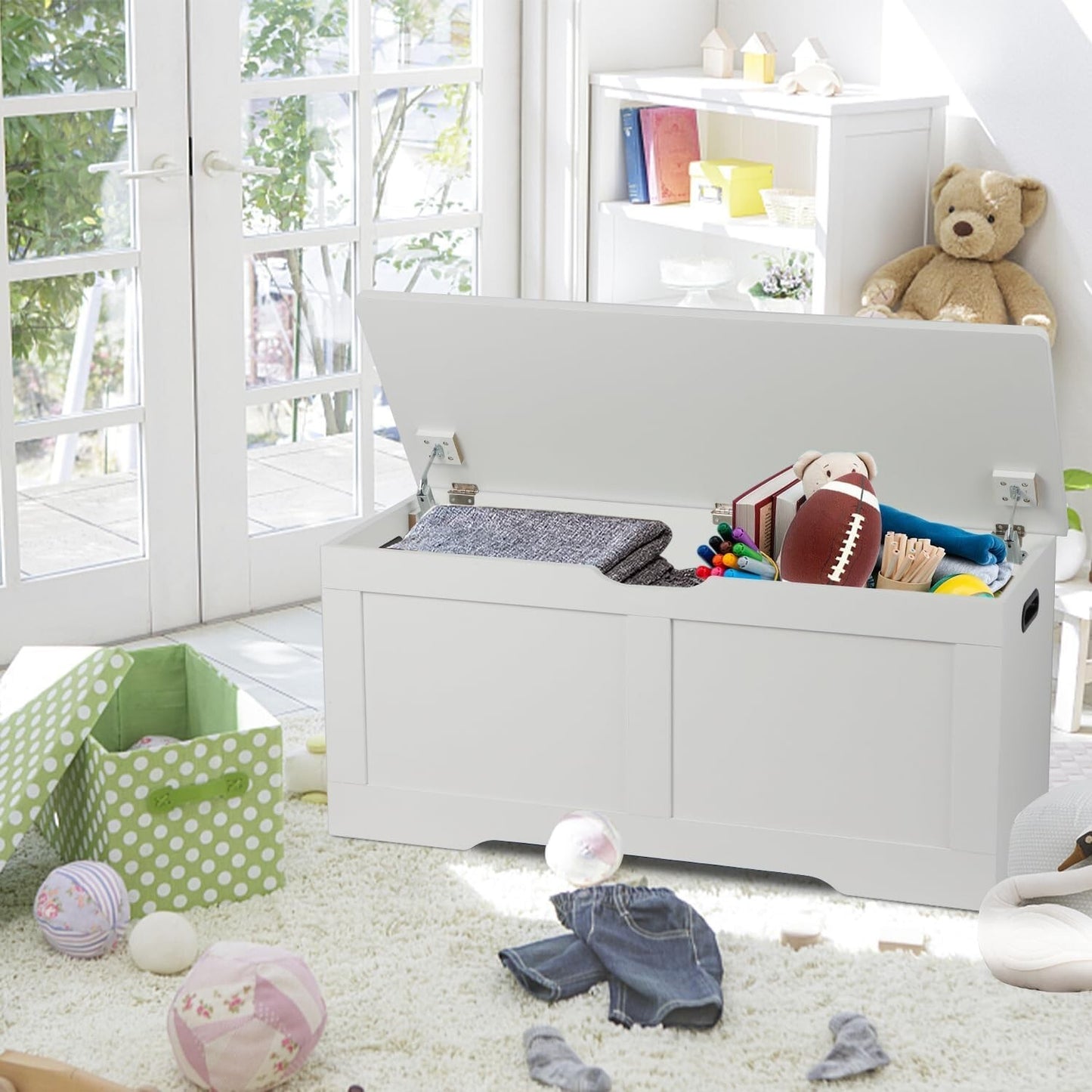 39.4 Inch Storage Chest, Wooden Storage Bench, Toy Chest with 2 Safety Hinges