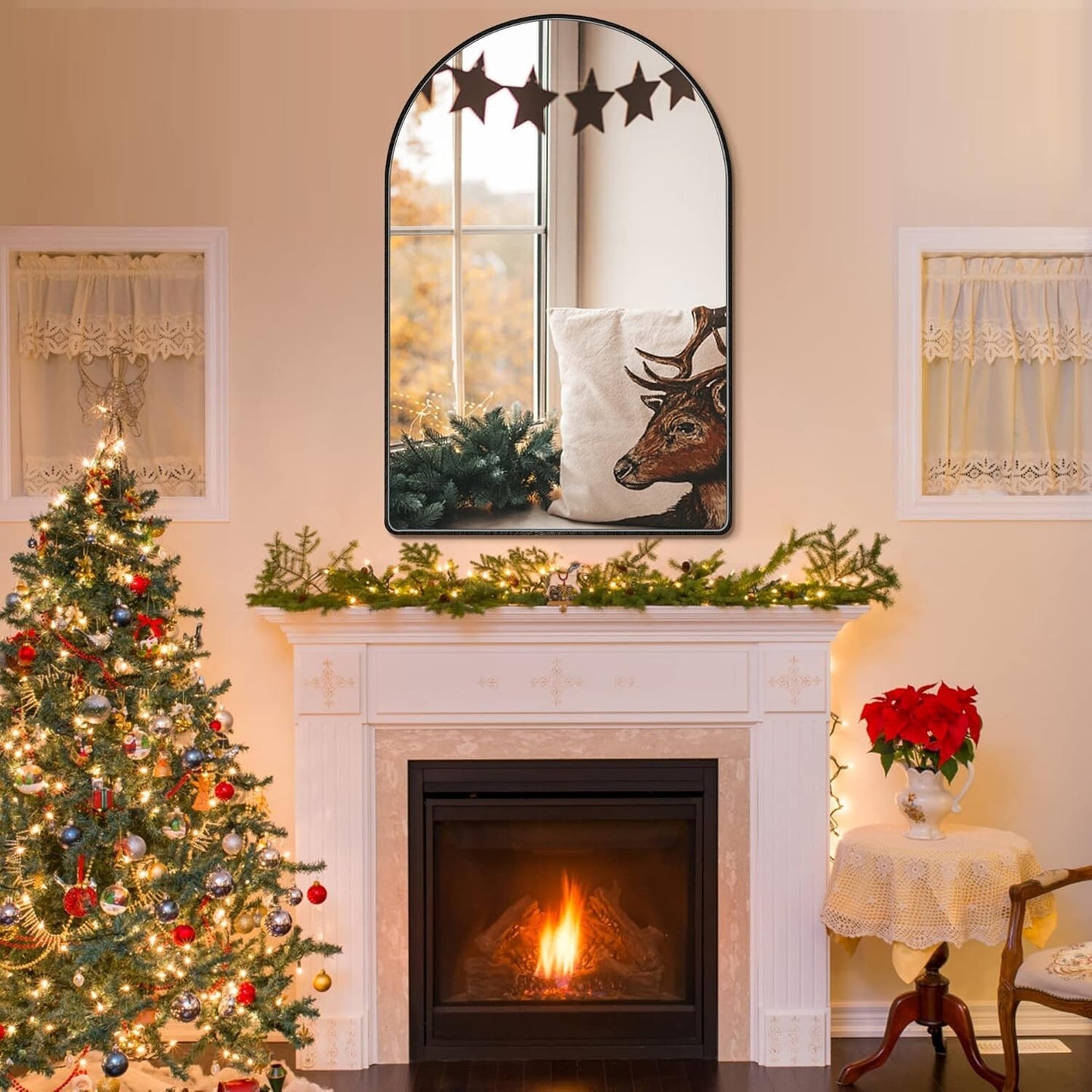 30x40 inch Black Large Arched Mirror for Bathroom Vanity Mirror or Wall Decor
