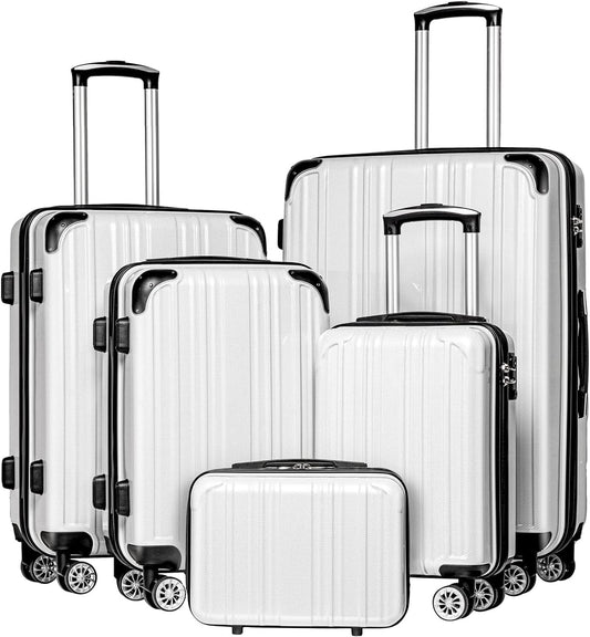 Coolife Luggage Expandable 5 Piece Sets PC+ABS Spinner Suitcase 20 inch 24 inch