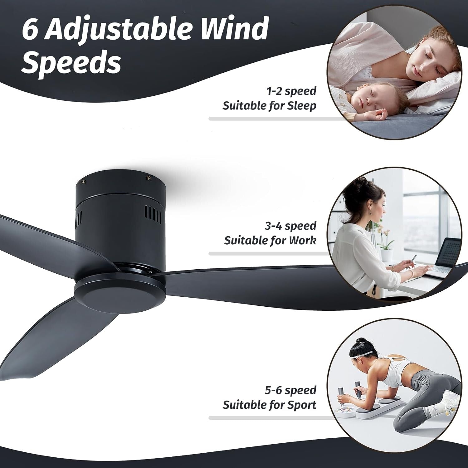 LEEAGLEGRY 52''Ceiling Fan no Light,3 ABS Blade,Reversible Quiet DC Motor,Timed