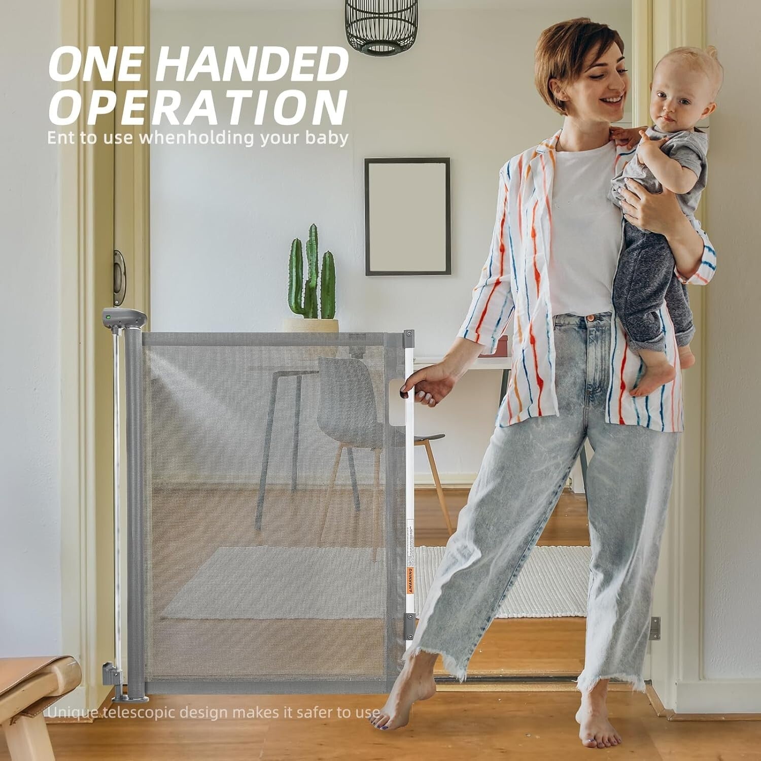 Delxo Retractable Baby Gate for The House, 33" Tall, Extends up to 59" Wide,Baby