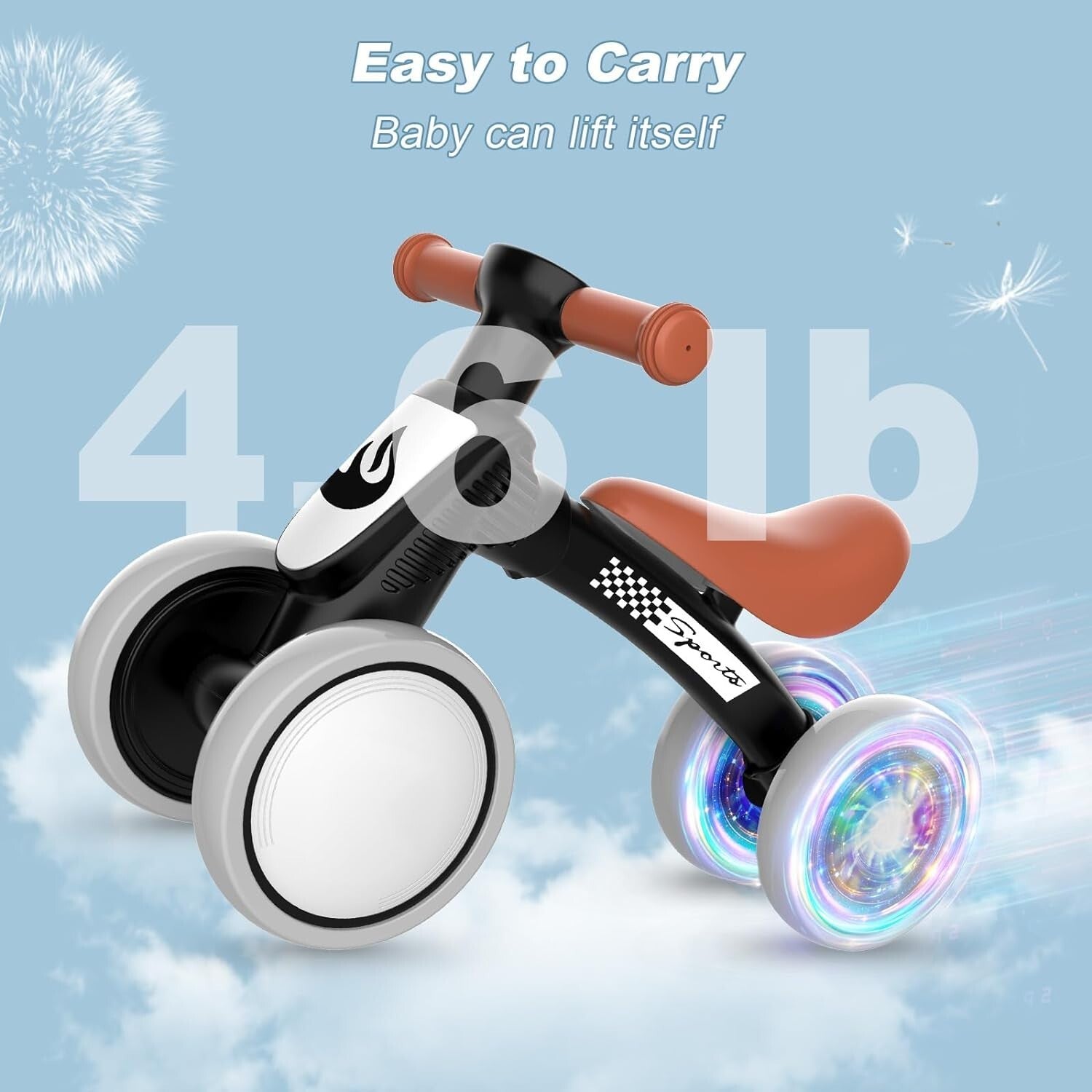 Colorful Lighting Baby Balance Bike Toys for 1 Year Old Boy Gifts, 10-36 Month