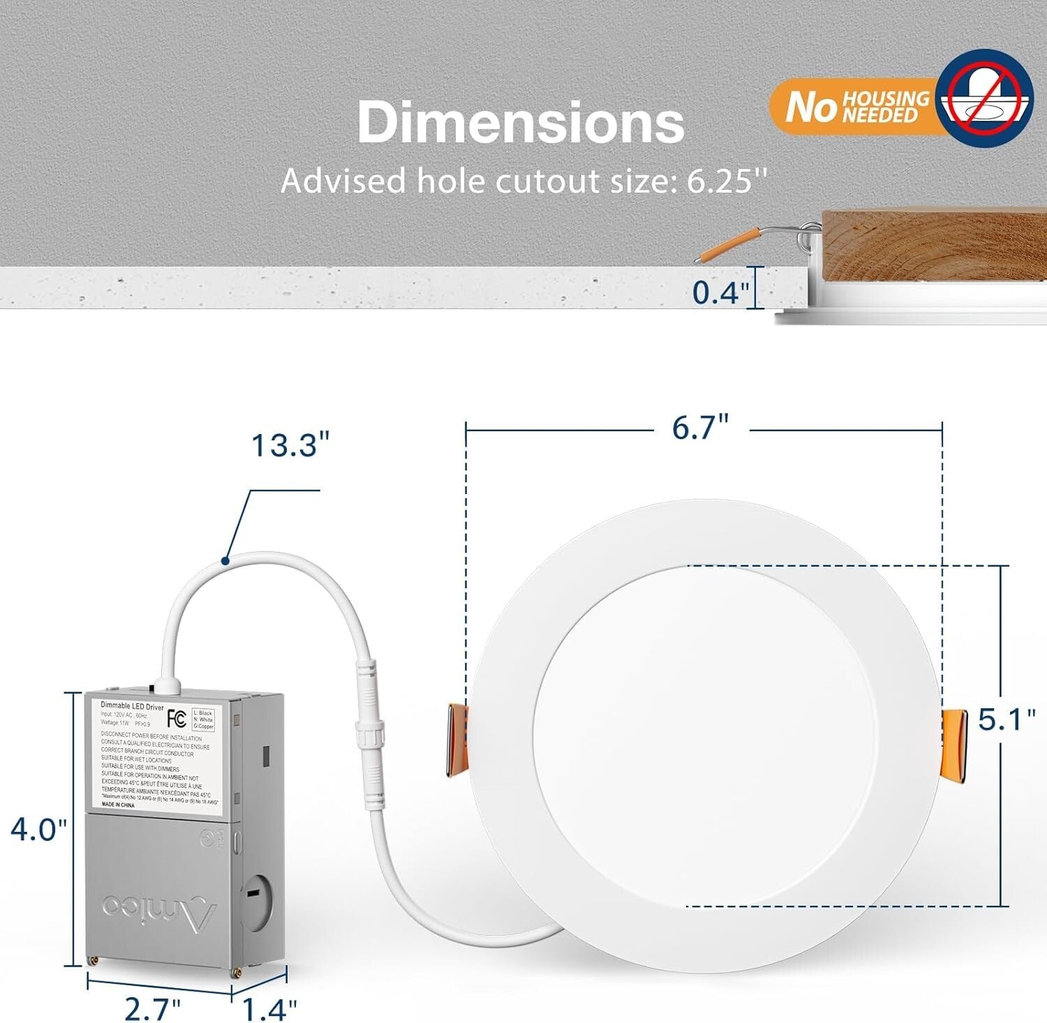 Amico 6 Pack 6 Inch 5CCT Ultra-Thin LED Recessed Ceiling Light with Junction Box