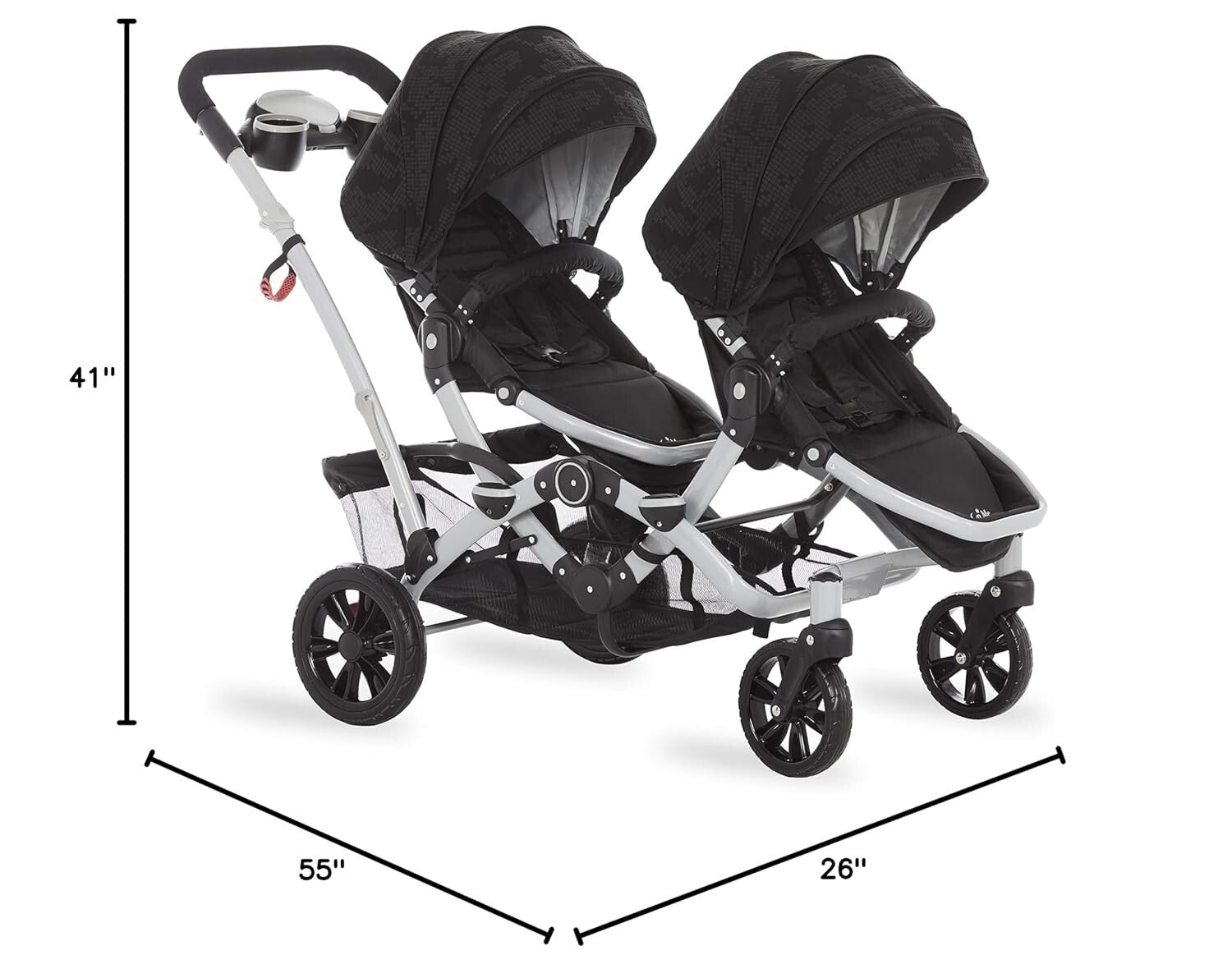 Dream On Me Track Tandem - Double Umbrella Stroller in Black, Lightweight Twin S
