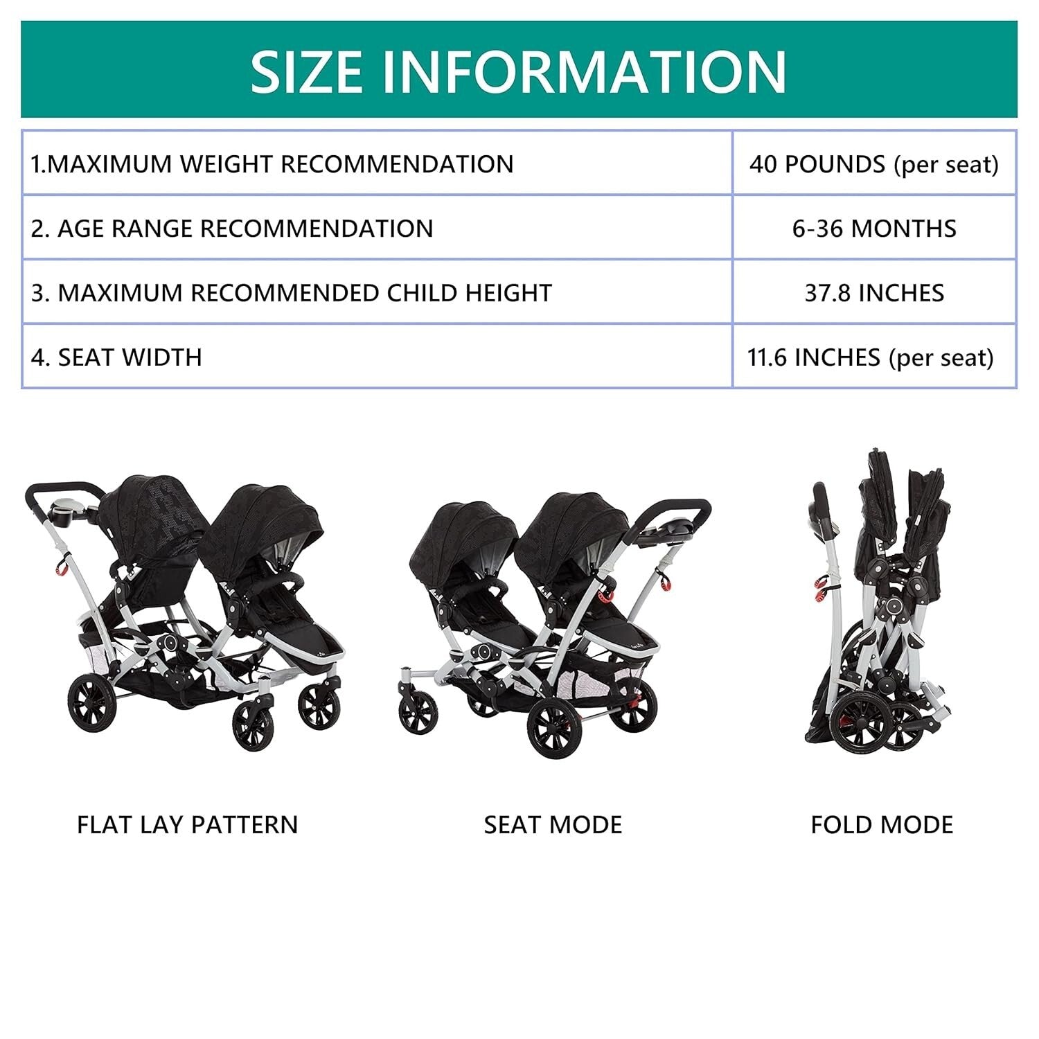 Dream On Me Track Tandem - Double Umbrella Stroller in Black, Lightweight Twin S
