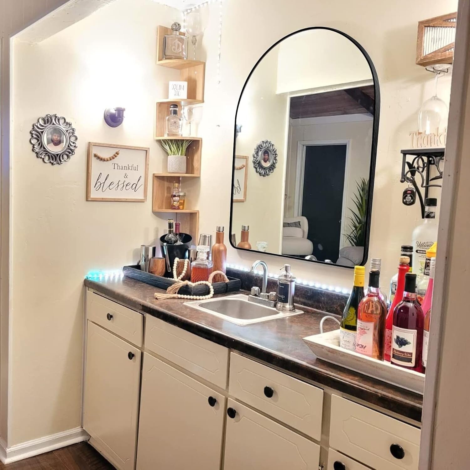30x40 inch Black Large Arched Mirror for Bathroom Vanity Mirror or Wall Decor